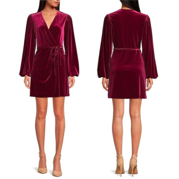 Gianni Bini Velvet Wrap Dress In Merlot - Size Medium - New with Tags - Picture 1 of 6